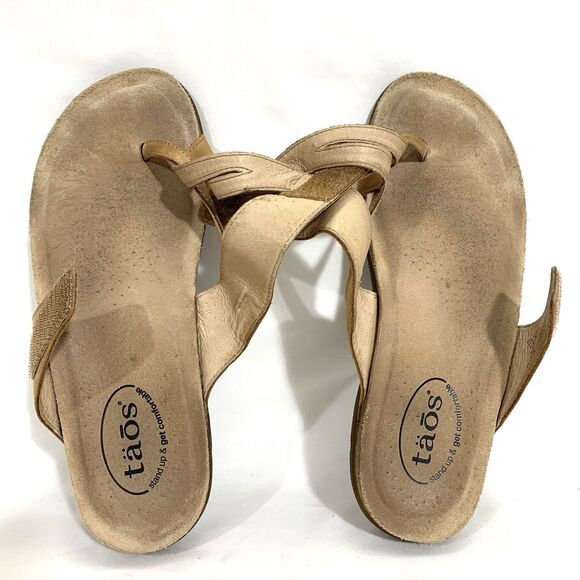 Taos Women’s Perfect Sz 8 Tan Leather Flat Thong Sandals - Picture 11 of 12